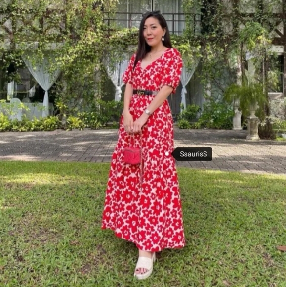 ZARA * Floral Printed Poplin Maxi Dress Red size xs - Picture 8 of 16